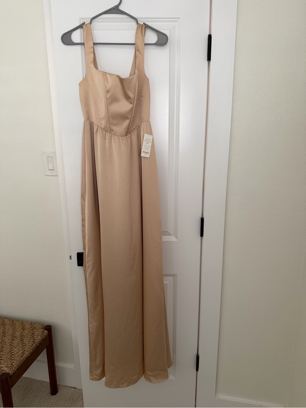 Show Me Your MuMu Champagne Satin Maxi Dress with Square Neck